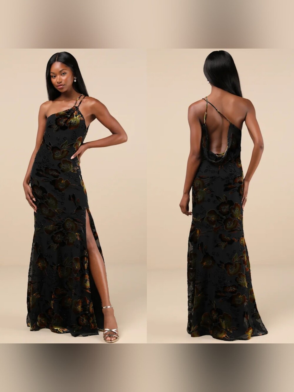 Lulus Ethereal Entrance Black Velvet Burnout One-Shoulder Maxi Dress XS Wedding - Picture 1 of 10